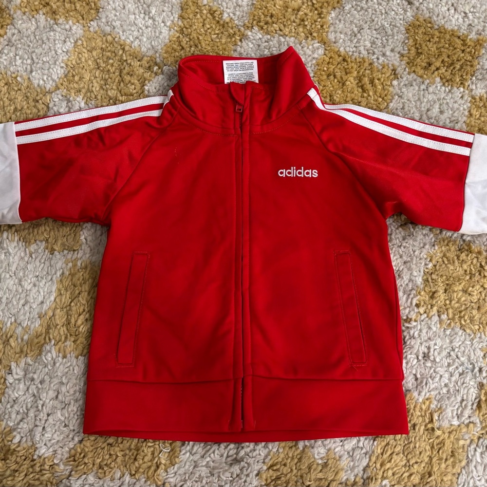 Adidas Red and White Kids' Jacket